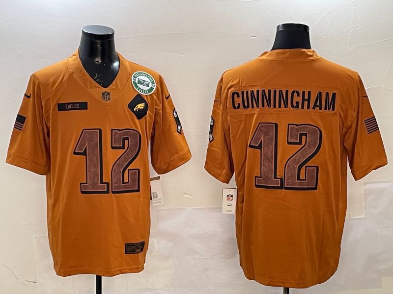 Men Philadelphia Eagles #12 Cunningham Yellow Nike 2025 Salute to Service Limited NFL Jersey style 3->philadelphia eagles->NFL Jersey